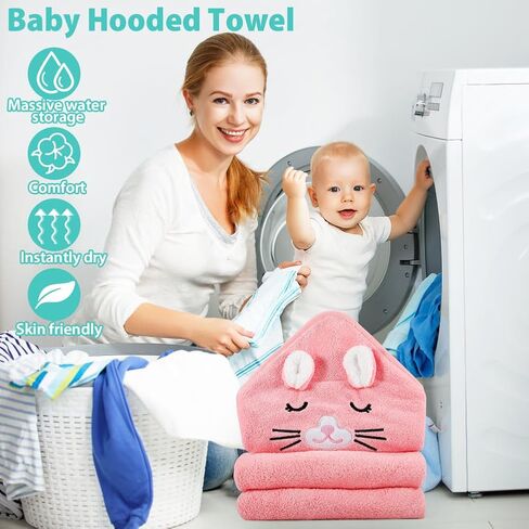 Baby Bath Towel,Ultra Soft Hooded Baby Towel,Toddler Bath Towels with Animal Design,Absorbent Baby Hooded Towel Shower Gifts for Baby Boys Girls,31.5x31.5 inch(Orange and Pink Kitten) in Saudi Arabia