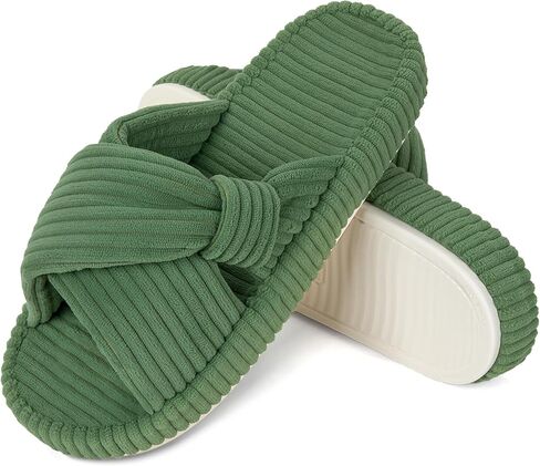Women's House Slippers Corduroy Indoor Slippers Memory Foam Bedroom Open Toe Slippers Cross Band House Shoes in Saudi Arabia