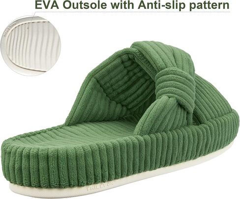 Women's House Slippers Corduroy Indoor Slippers Memory Foam Bedroom Open Toe Slippers Cross Band House Shoes in Saudi Arabia