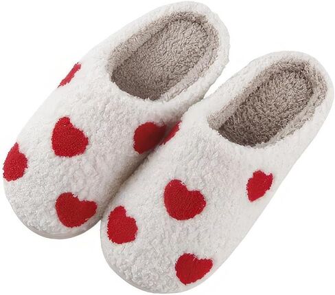 Valentine's Day Slippers Fuzzy Love Heart Slippers for Womens Mens Winter Plush Warm Cozy House Slippers in Saudi Arabia