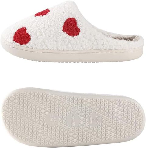 Valentine's Day Slippers Fuzzy Love Heart Slippers for Womens Mens Winter Plush Warm Cozy House Slippers in Saudi Arabia