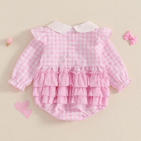 Adobabirl Infant Baby Girl Outfit Newborn Bow Bubble Romper Long Sleeve Embroidery Jumpsuit Cute Smocked Clothes in Saudi Arabia