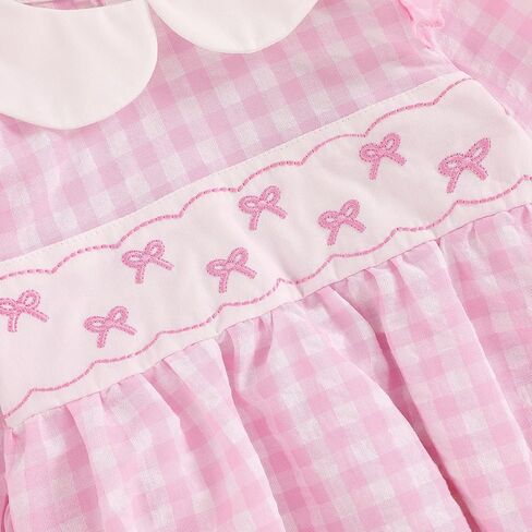 Adobabirl Infant Baby Girl Outfit Newborn Bow Bubble Romper Long Sleeve Embroidery Jumpsuit Cute Smocked Clothes in Saudi Arabia