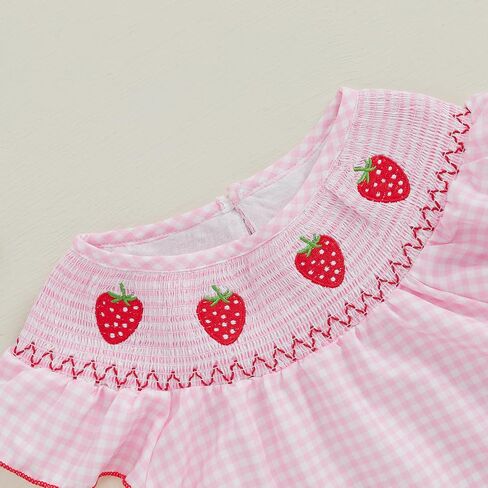 Kayotuas Newborn Baby Girls Smocked Bubble Romper Cute Embroidery Ruffle Gingham Bodysuit Dress Infant Toddler Summer Clothes in Kuwait