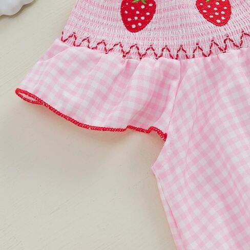Kayotuas Newborn Baby Girls Smocked Bubble Romper Cute Embroidery Ruffle Gingham Bodysuit Dress Infant Toddler Summer Clothes in Kuwait