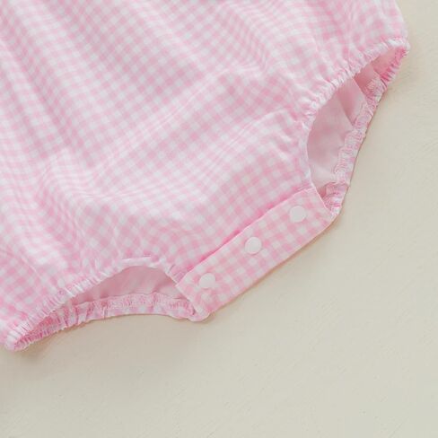 Kayotuas Newborn Baby Girls Smocked Bubble Romper Cute Embroidery Ruffle Gingham Bodysuit Dress Infant Toddler Summer Clothes in Kuwait