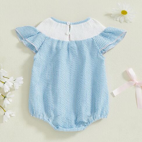 Kayotuas Newborn Baby Girls Smocked Bubble Romper Cute Embroidery Ruffle Gingham Bodysuit Dress Infant Toddler Summer Clothes in Kuwait