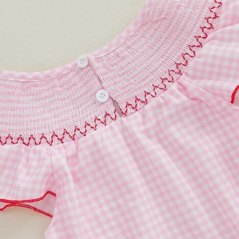 Kayotuas Newborn Baby Girls Smocked Bubble Romper Cute Embroidery Ruffle Gingham Bodysuit Dress Infant Toddler Summer Clothes in Kuwait
