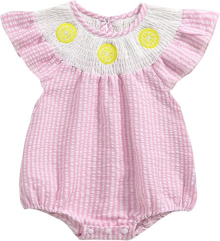 Kayotuas Newborn Baby Girls Smocked Bubble Romper Cute Embroidery Ruffle Gingham Bodysuit Dress Infant Toddler Summer Clothes in Saudi Arabia