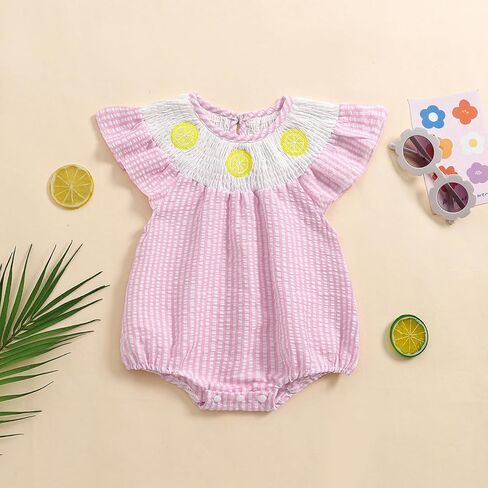 Kayotuas Newborn Baby Girls Smocked Bubble Romper Cute Embroidery Ruffle Gingham Bodysuit Dress Infant Toddler Summer Clothes in Saudi Arabia