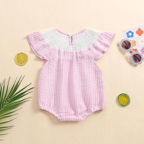 Kayotuas Newborn Baby Girls Smocked Bubble Romper Cute Embroidery Ruffle Gingham Bodysuit Dress Infant Toddler Summer Clothes in Saudi Arabia