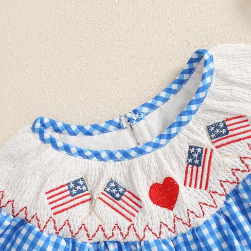 Kayotuas Newborn Baby Girls Smocked Bubble Romper Cute Embroidery Ruffle Gingham Bodysuit Dress Infant Toddler Summer Clothes in Kuwait