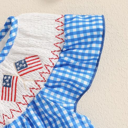 Kayotuas Newborn Baby Girls Smocked Bubble Romper Cute Embroidery Ruffle Gingham Bodysuit Dress Infant Toddler Summer Clothes in Kuwait