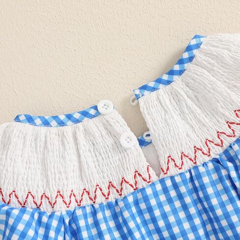 Kayotuas Newborn Baby Girls Smocked Bubble Romper Cute Embroidery Ruffle Gingham Bodysuit Dress Infant Toddler Summer Clothes in Kuwait