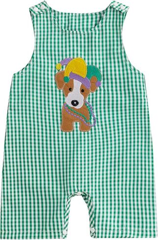 Baby Boy Girl Mardi Gras Outfit Plaid Puppy Sleeveless Jumpsuit Romper Infant Girl Bodysuit Summer Baby Clothes Unisex in Saudi Arabia