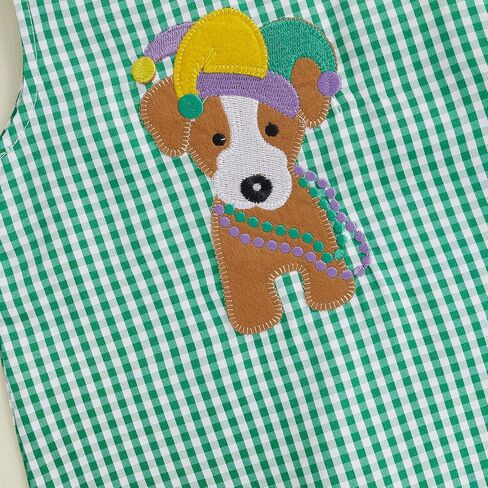 Baby Boy Girl Mardi Gras Outfit Plaid Puppy Sleeveless Jumpsuit Romper Infant Girl Bodysuit Summer Baby Clothes Unisex in Saudi Arabia