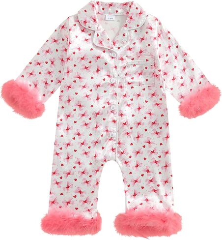woshilaocai Baby Girl Button Down Romper Bow Strawberry Fuzzy Cuff Long Sleeve Jumpsuit Spring Summer Clothes in Saudi Arabia