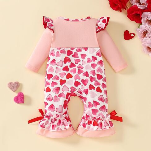 Goodplayer Baby Girl Valentines Day Clothes Newborn Girl Heart Embroidered Jumpsuit My First Valentine's Day Romper Outfit in Saudi Arabia