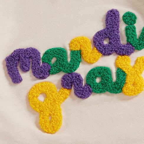 Infant Baby Girl Boy Mardi Gras Outfit Letter Embroidered Long Sleeve Bubble Romper Sweatshirt Fall Clothes in Kuwait