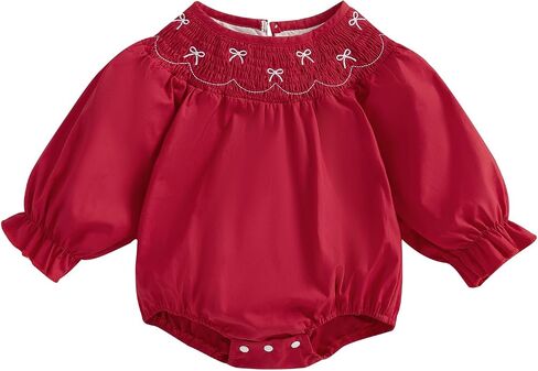 Chloefairy Baby Girl Bow Embroidery Smocked Bubble Romper Puff Short Sleeve Bodysuit Cute Valentines Day Summer Outfit in Saudi Arabia