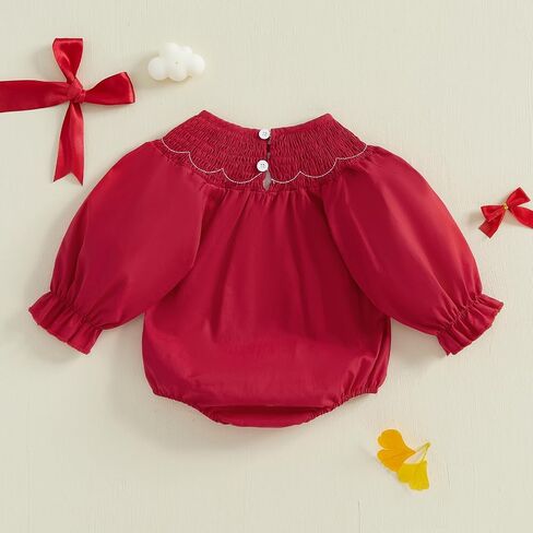Chloefairy Baby Girl Bow Embroidery Smocked Bubble Romper Puff Short Sleeve Bodysuit Cute Valentines Day Summer Outfit in Saudi Arabia