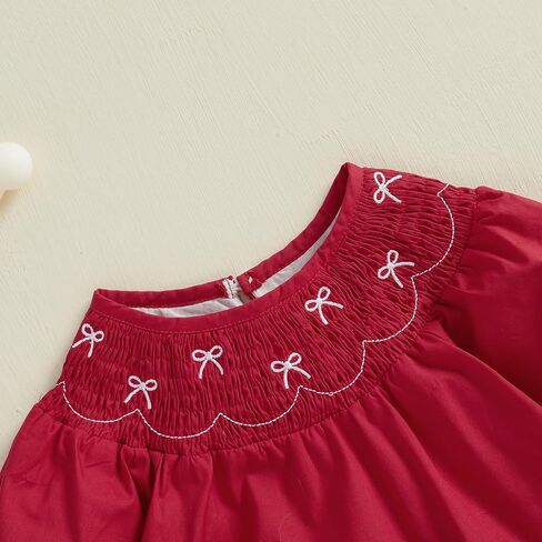 Chloefairy Baby Girl Bow Embroidery Smocked Bubble Romper Puff Short Sleeve Bodysuit Cute Valentines Day Summer Outfit in Saudi Arabia