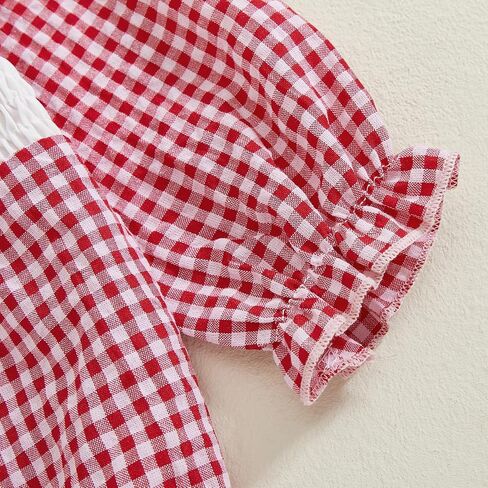 Newborn Baby Girl Plaid Bubble Romper Heart Embroidery Doll Collar Long Sleeve Smock Bodysuit Spring Fall Clothes in Kuwait