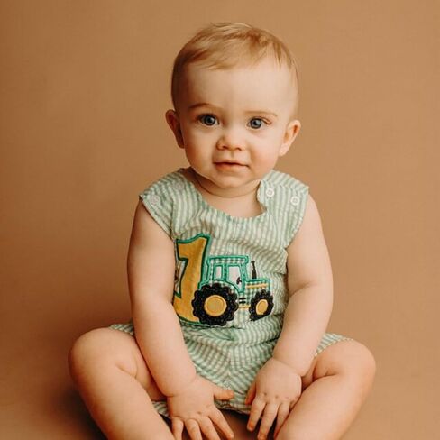 Lamuusaa Toddler Baby Girl Boy Birthday Outfit 1st Embroidery Romper Sleeveless Plaid/Stripe Jumpsuit Summer Clothes in Kuwait