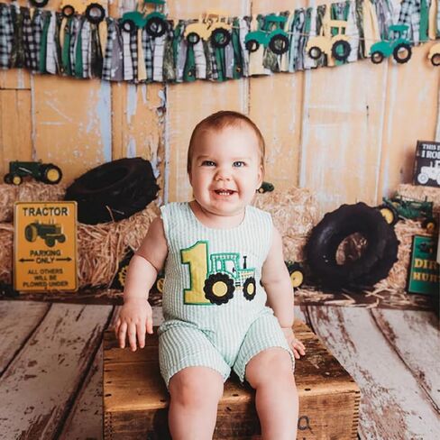 Lamuusaa Toddler Baby Girl Boy Birthday Outfit 1st Embroidery Romper Sleeveless Plaid/Stripe Jumpsuit Summer Clothes in Kuwait