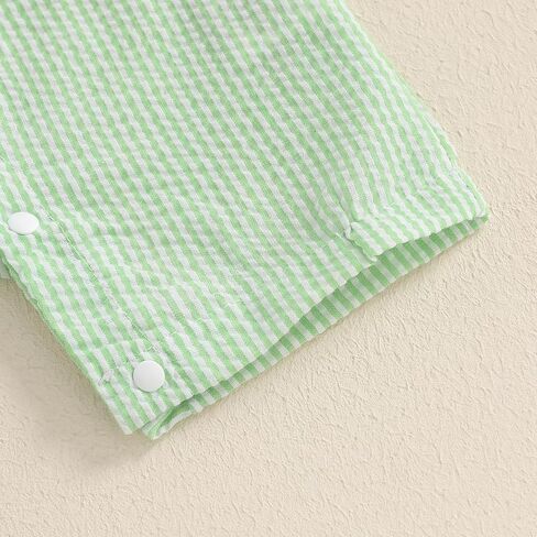 Lamuusaa Toddler Baby Girl Boy Birthday Outfit 1st Embroidery Romper Sleeveless Plaid/Stripe Jumpsuit Summer Clothes in Kuwait