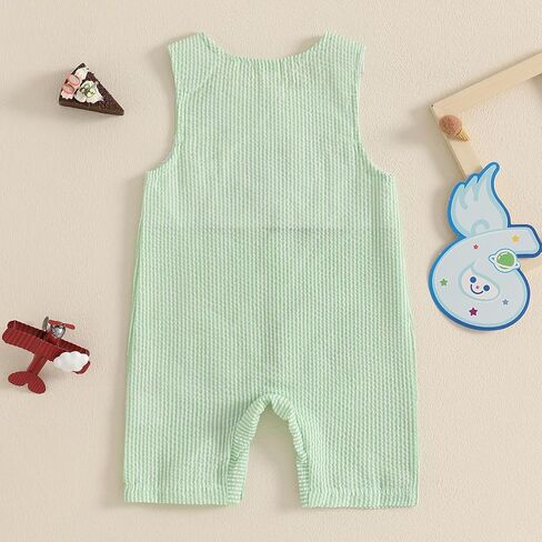Lamuusaa Toddler Baby Girl Boy Birthday Outfit 1st Embroidery Romper Sleeveless Plaid/Stripe Jumpsuit Summer Clothes in Kuwait