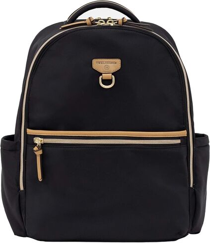 TWELVElittle On The Go Diaperbag Backpack in Black Tan - Includes Changing Pad and Stroller Clips. Diaper Bag Backpack for Moms or Dads in Saudi Arabia