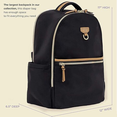 TWELVElittle On The Go Diaperbag Backpack in Black Tan - Includes Changing Pad and Stroller Clips. Diaper Bag Backpack for Moms or Dads in Saudi Arabia