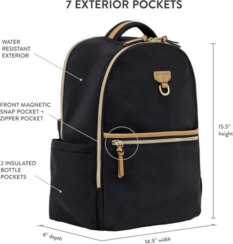 TWELVElittle On The Go Diaperbag Backpack in Black Tan - Includes Changing Pad and Stroller Clips. Diaper Bag Backpack for Moms or Dads in Saudi Arabia