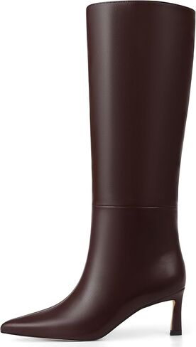 Uacllcau Knee High Boots for Women Pointed Toe Kitten Heel Tall Boots Womens Fashion Slip On Wide Calf Boots Heel Dress Stiletto Long Boots in Kuwait