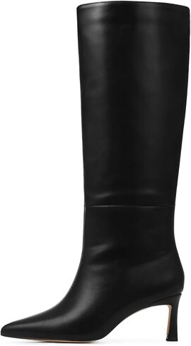 Uacllcau Knee High Boots for Women Pointed Toe Kitten Heel Tall Boots Womens Fashion Slip On Wide Calf Boots Heel Dress Stiletto Long Boots in Kuwait
