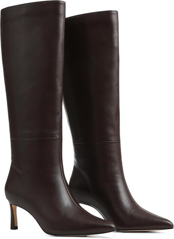 Uacllcau Knee High Boots for Women Pointed Toe Kitten Heel Tall Boots Womens Fashion Slip On Wide Calf Boots Heel Dress Stiletto Long Boots in Kuwait