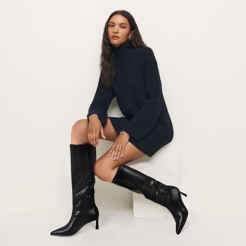 Uacllcau Knee High Boots for Women Pointed Toe Kitten Heel Tall Boots Womens Fashion Slip On Wide Calf Boots Heel Dress Stiletto Long Boots in Kuwait