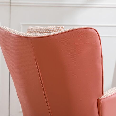 حضانة كرسي هزاز ، Houndstooth Fabric Leather Fabric Rocker Rocker مع كرسي عالي الجيب مع كرسي خشبي الصلبة القراءة لمكاتب غرفة نوم غرفة المعيشة شرفة ، وردي in Saudi Arabia