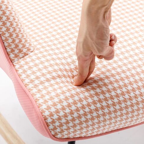 حضانة كرسي هزاز ، Houndstooth Fabric Leather Fabric Rocker Rocker مع كرسي عالي الجيب مع كرسي خشبي الصلبة القراءة لمكاتب غرفة نوم غرفة المعيشة شرفة ، وردي in Saudi Arabia