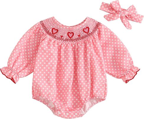 Valentines Day Newborn Infant Baby Girl Romper Bow Toddler Girls Jumpsuit Long Bell Sleeve Top Spring Clothes in Saudi Arabia