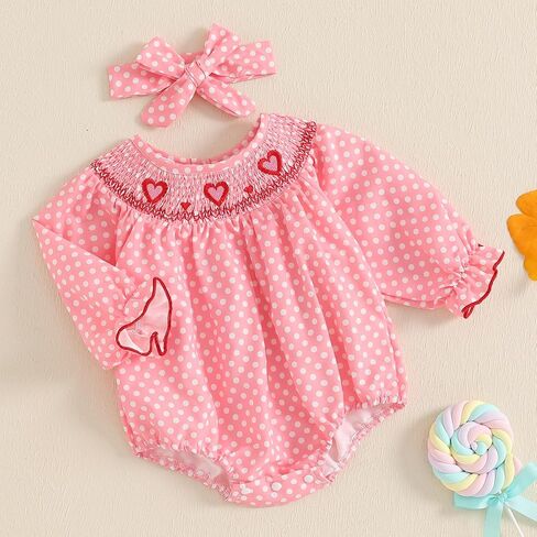 Valentines Day Newborn Infant Baby Girl Romper Bow Toddler Girls Jumpsuit Long Bell Sleeve Top Spring Clothes in Saudi Arabia
