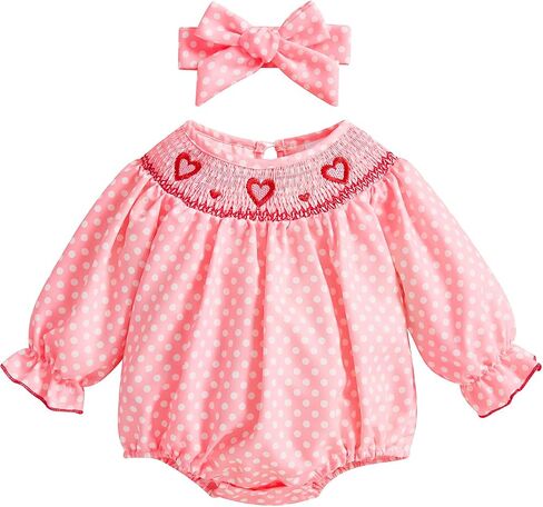 Valentines Day Newborn Infant Baby Girl Romper Bow Toddler Girls Jumpsuit Long Bell Sleeve Top Spring Clothes in Saudi Arabia