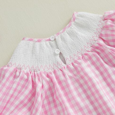 GOOCHEER Big Sister Baby Sister Matching Outfits Summer Short Sleeve Smocked Bubble Romper Plaid Smocked Dress Spring Clothes in Kuwait