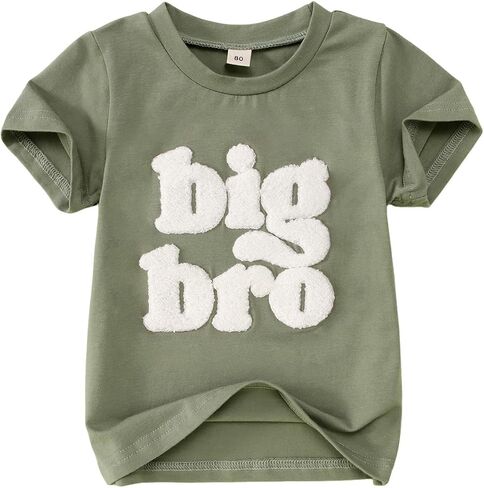 Big Brother Shirt Toddler Baby Boy Big Bro Chenille Patch Letter Print T-Shirt Big Brother Announcement Tees Tops in Kuwait