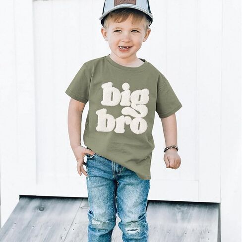 Big Brother Shirt Toddler Baby Boy Big Bro Chenille Patch Letter Print T-Shirt Big Brother Announcement Tees Tops in Kuwait
