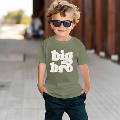 Big Brother Shirt Toddler Baby Boy Big Bro Chenille Patch Letter Print T-Shirt Big Brother Announcement Tees Tops in Kuwait