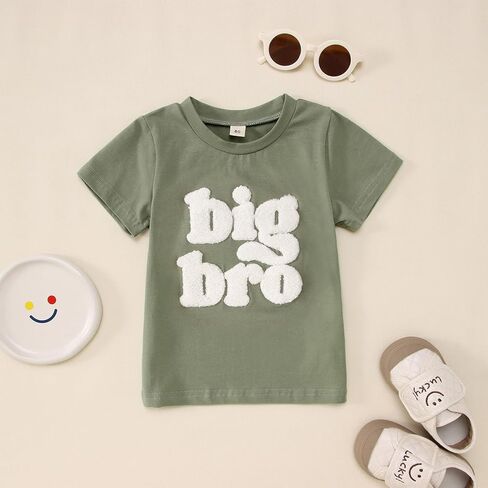 Big Brother Shirt Toddler Baby Boy Big Bro Chenille Patch Letter Print T-Shirt Big Brother Announcement Tees Tops in Kuwait