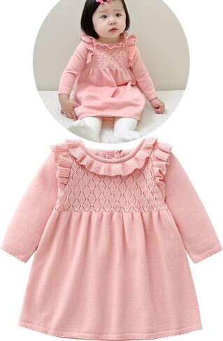 Baby Girls' Long Sleeve Girl Dress and Rompers Ribbed Knit Sweater Dresses Fall Winter in Saudi Arabia