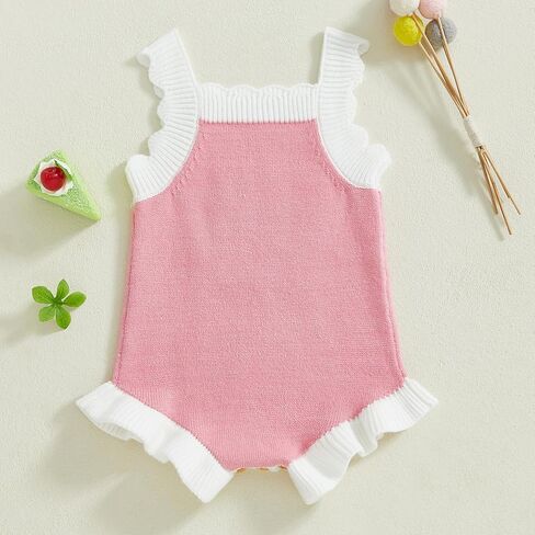 Baby Girl Knit Romper Summer Sleeveless Cherry Crochet Bodysuit One Piece Jumpsuit Overalls Outfit in Kuwait